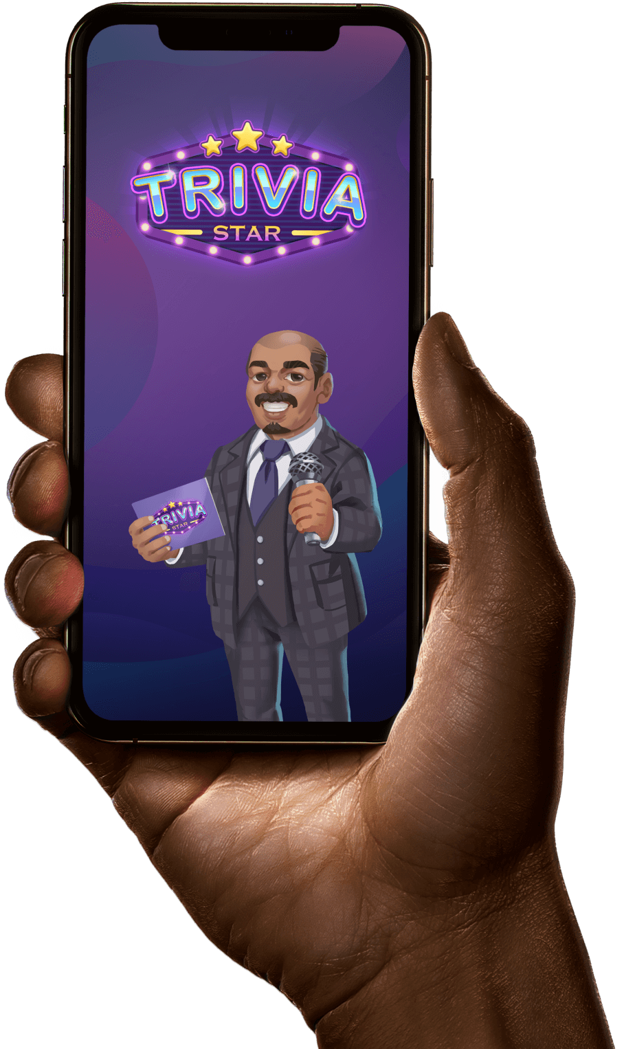 hand holding phone playing trivia star